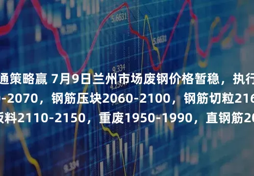 财通策略赢 7月9日兰州市场废钢价格暂稳，执行价：一级破碎料2030-2070，钢筋压块2060-2100，钢筋切粒2160-2180，钢板料2110-2150，重废1950-1990，直钢筋2090-2130，乱钢筋2010-2050，机械生铁1960-2000，不含税。