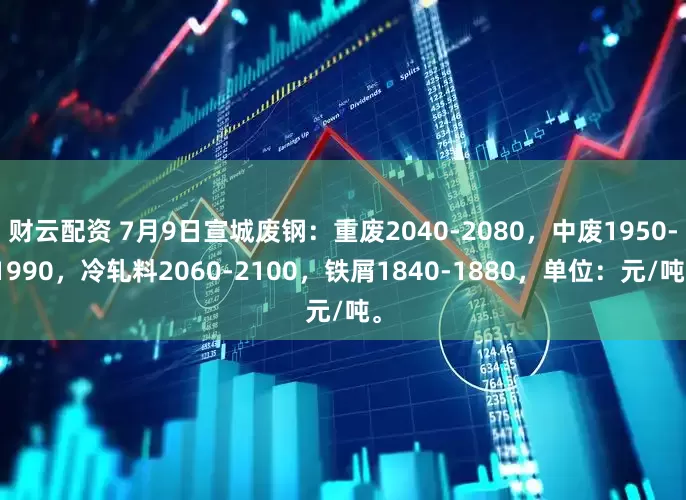 财云配资 7月9日宣城废钢：重废2040-2080，中废1950-1990，冷轧料2060-2100，铁屑1840-1880，单位：元/吨。